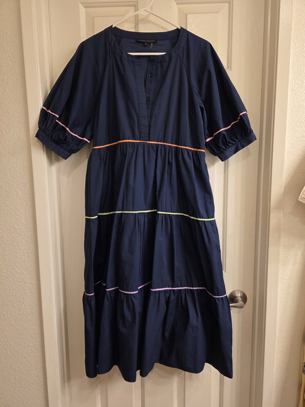 English Factory Navy Maxi Dress with Neon Trim
